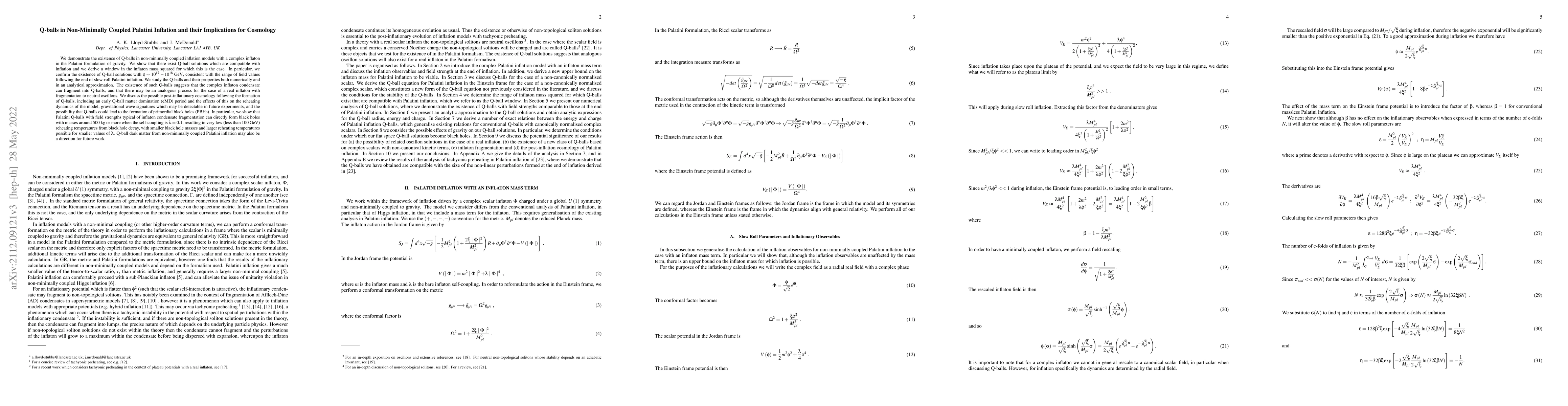 Thumbnail for Q-balls in Non-Minimally Coupled Palatini Inflation and their
  Implications for Cosmology