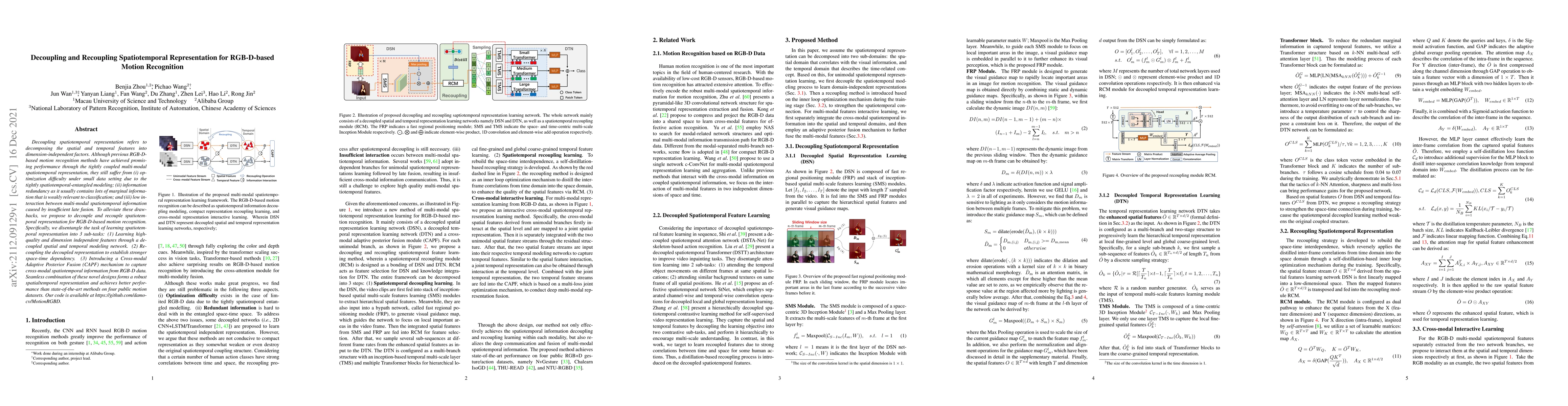 Thumbnail for Decoupling and Recoupling Spatiotemporal Representation for RGB-D-based
  Motion Recognition