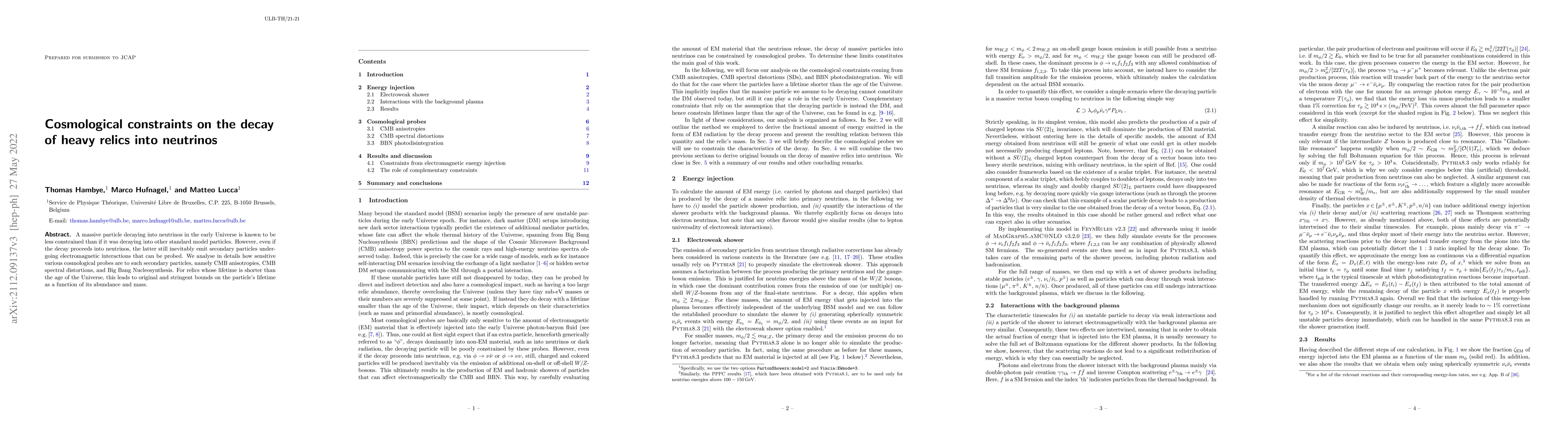 Thumbnail for Cosmological constraints on the decay of heavy relics into neutrinos