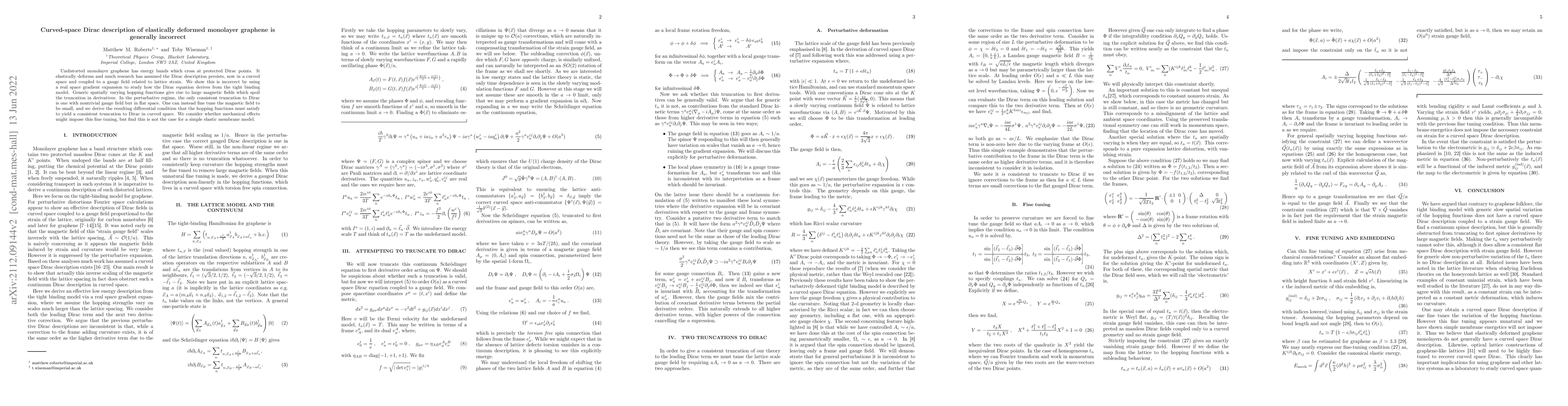 Thumbnail for Curved-space Dirac description of elastically deformed monolayer
  graphene is generally incorrect