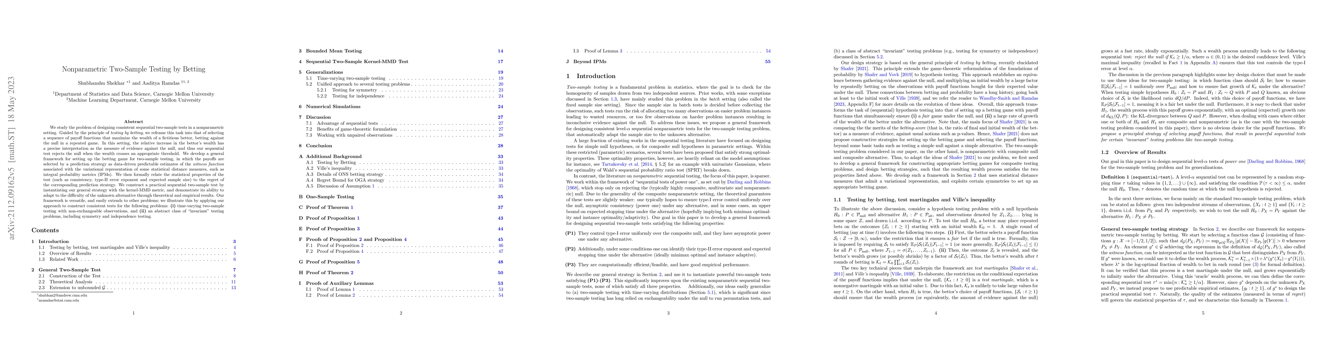 Thumbnail for Nonparametric Two-Sample Testing by Betting