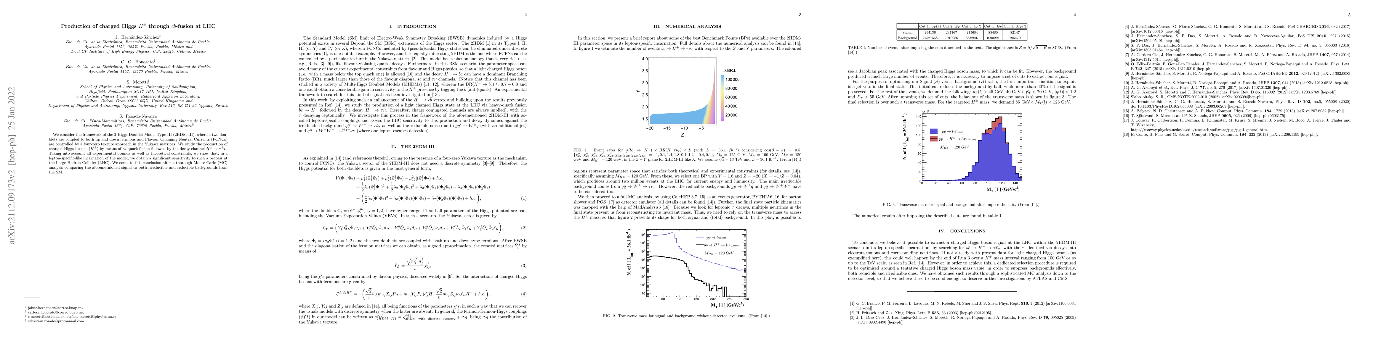 Thumbnail for Production of charged Higgs $H^\pm$ through $cb$-fusion at LHC