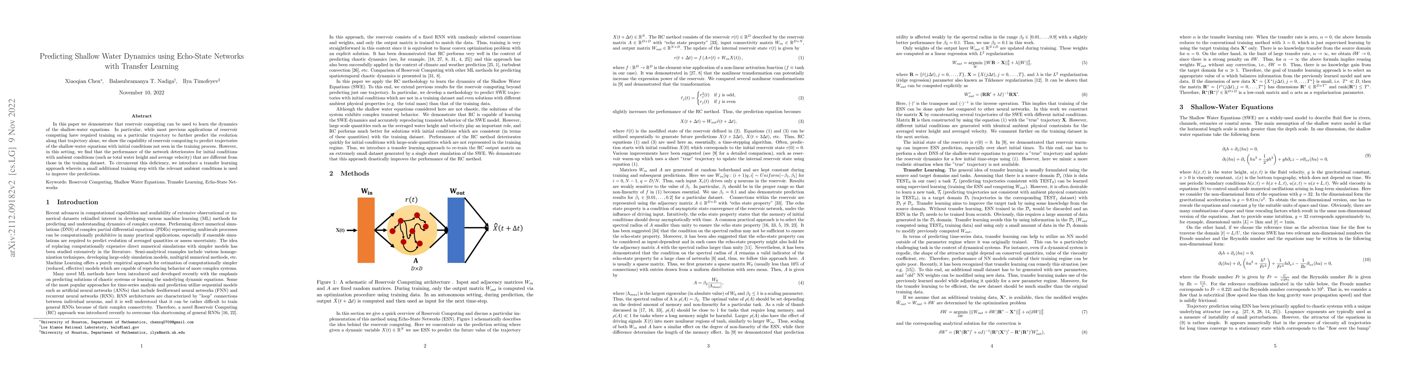 Thumbnail for Predicting Shallow Water Dynamics using Echo-State Networks with
  Transfer Learning