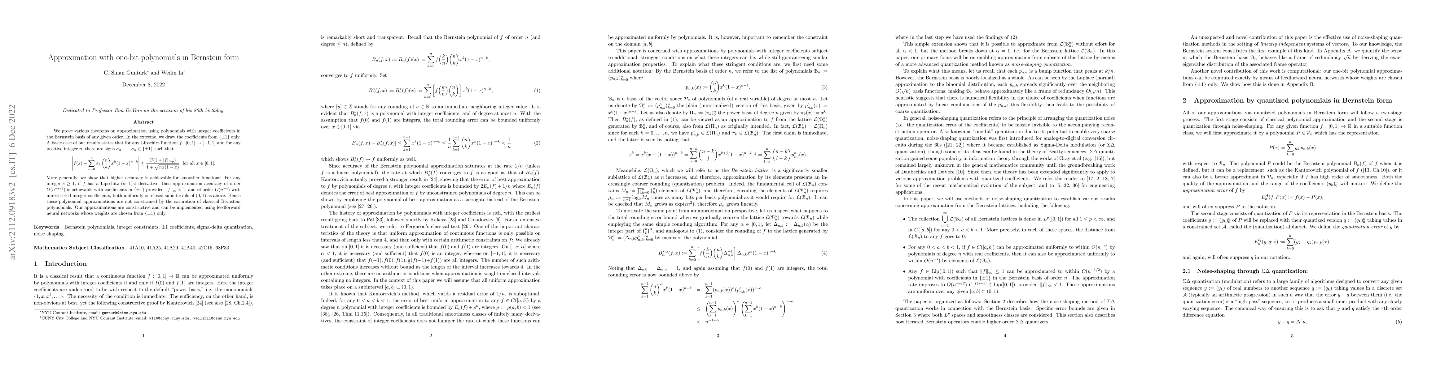 Thumbnail for Approximation with one-bit polynomials in Bernstein form