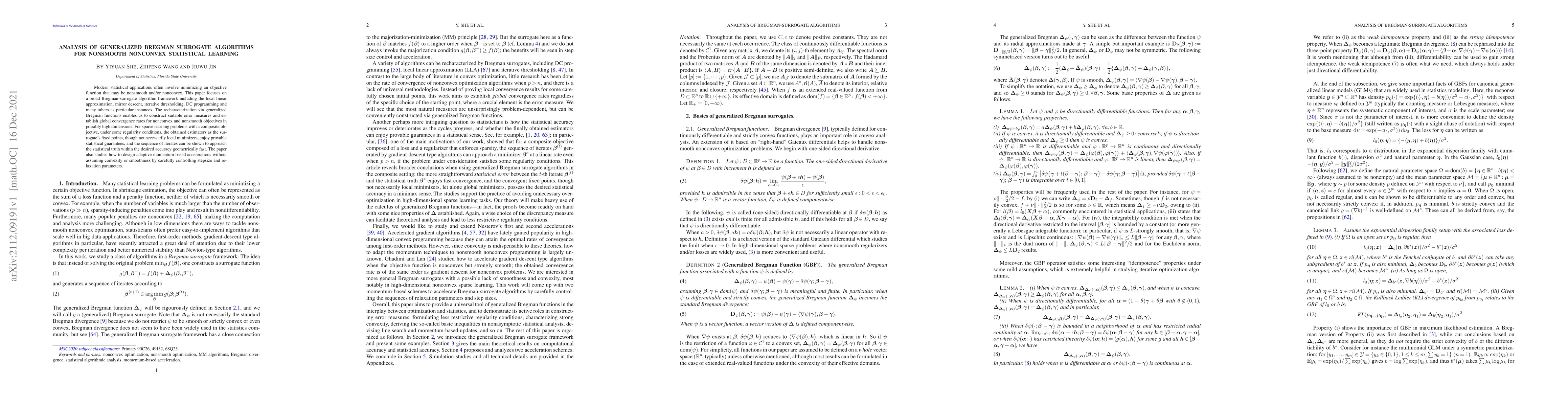Thumbnail for Analysis of Generalized Bregman Surrogate Algorithms for Nonsmooth
  Nonconvex Statistical Learning