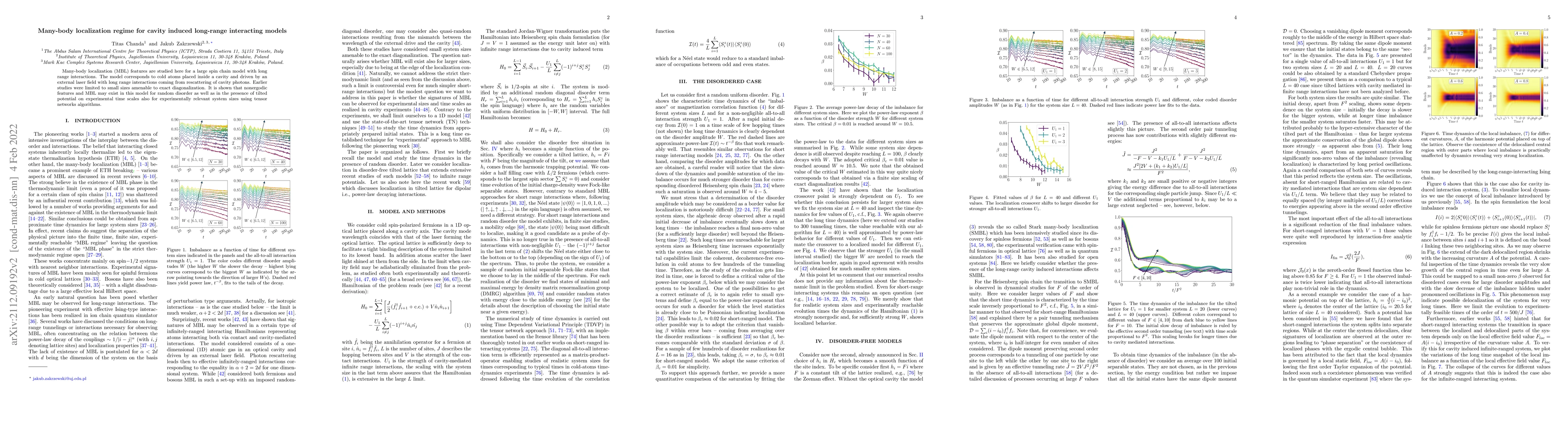 Thumbnail for Many-body localization regime for cavity induced long-range interacting
  models