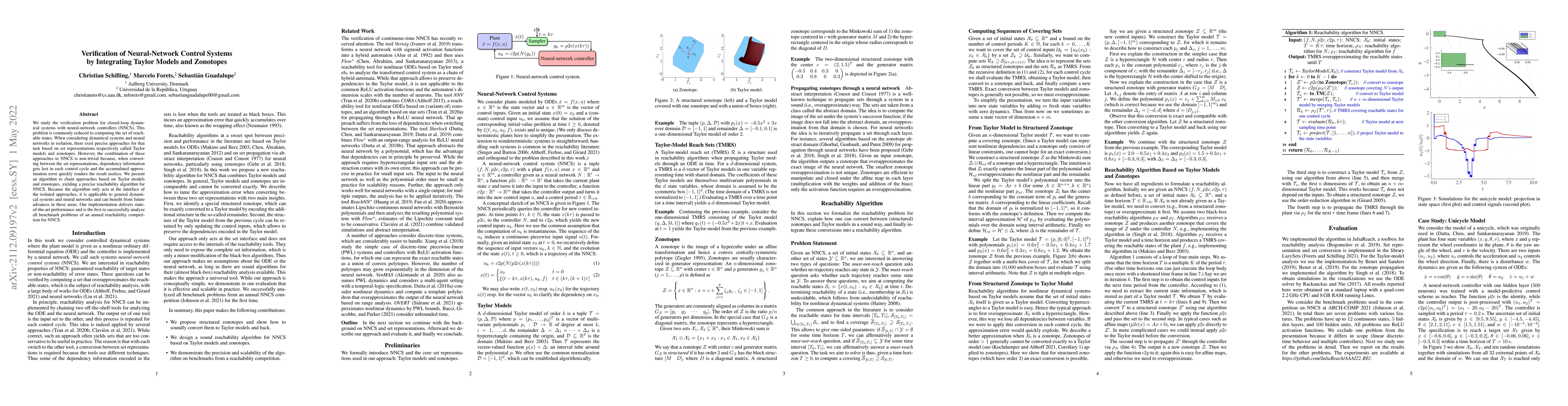 Thumbnail for Verification of Neural-Network Control Systems by Integrating Taylor
  Models and Zonotopes