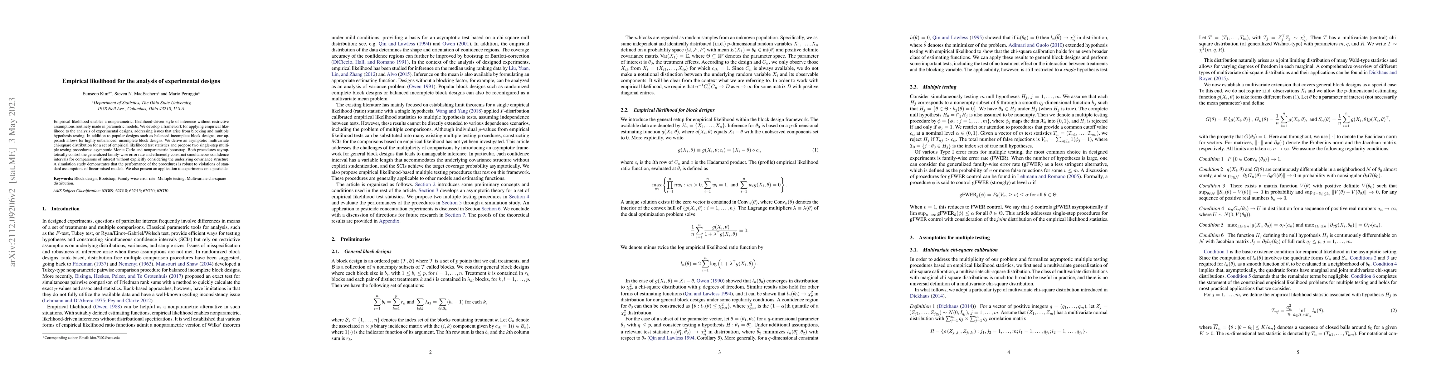 Thumbnail for Empirical likelihood for the analysis of experimental designs