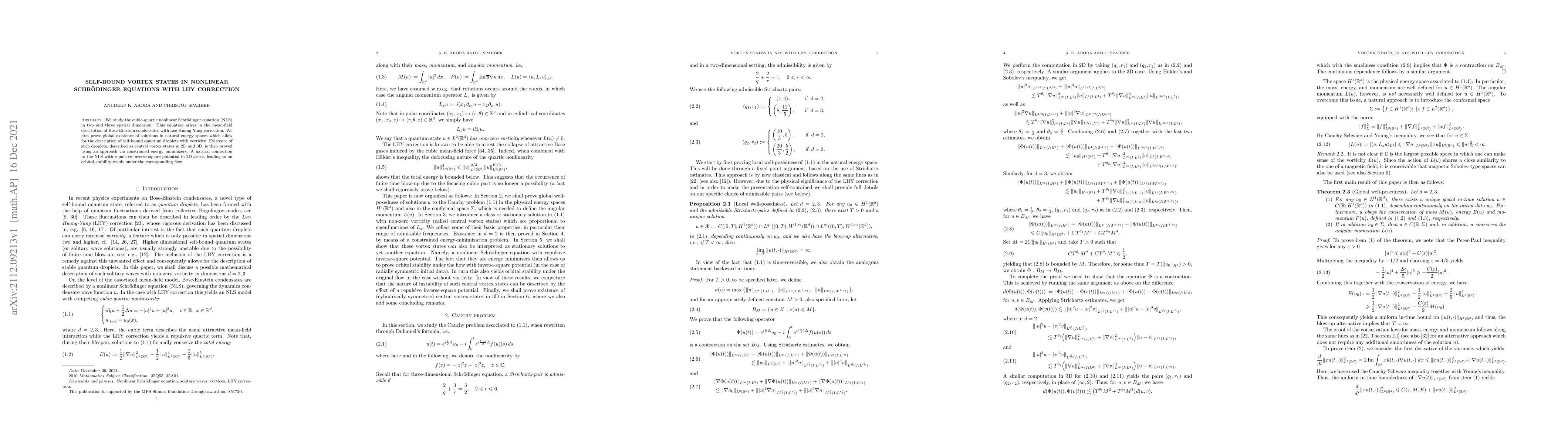Thumbnail for Self-Bound vortex states in nonlinear Schr\"odinger equations with LHY
  correction