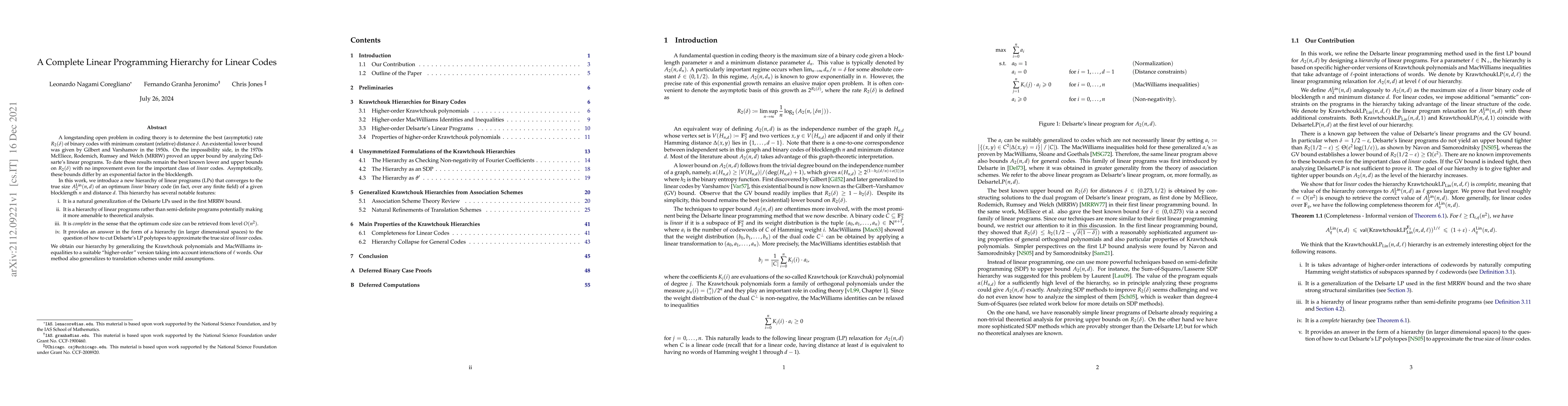 Thumbnail for A Complete Linear Programming Hierarchy for Linear Codes
