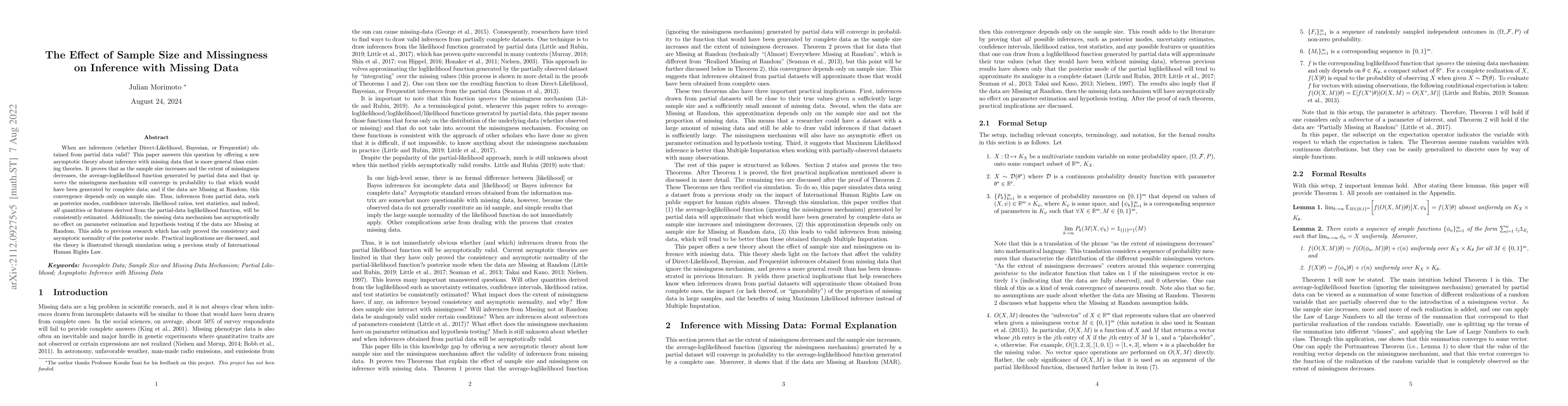 Thumbnail for The Effect of Sample Size and Missingness on Inference with Missing Data
