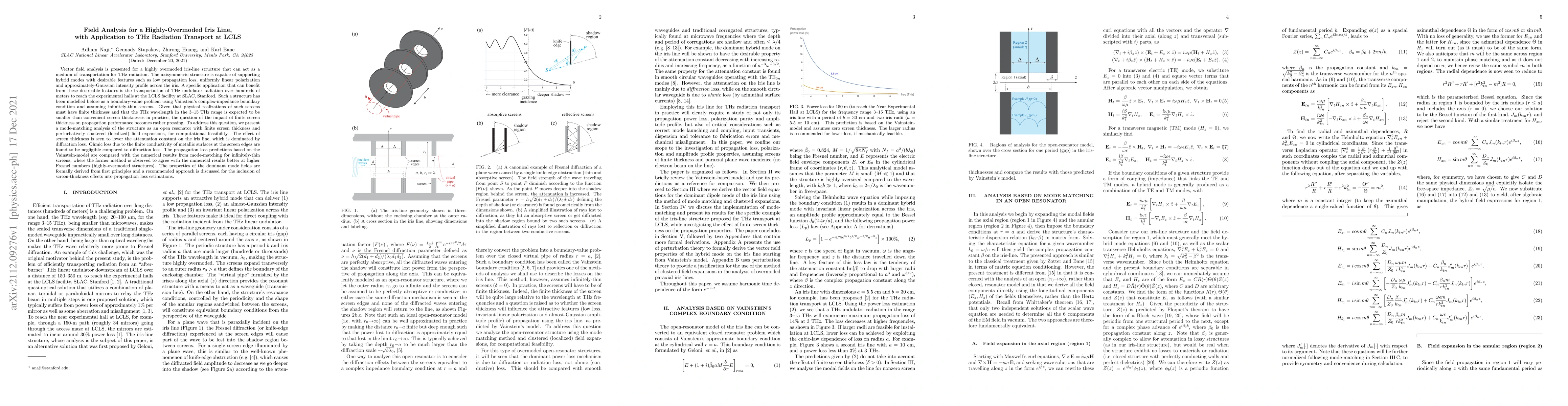 Thumbnail for Field Analysis for a Highly-Overmoded Iris Line, with Application to THz
  Radiation Transport at LCLS