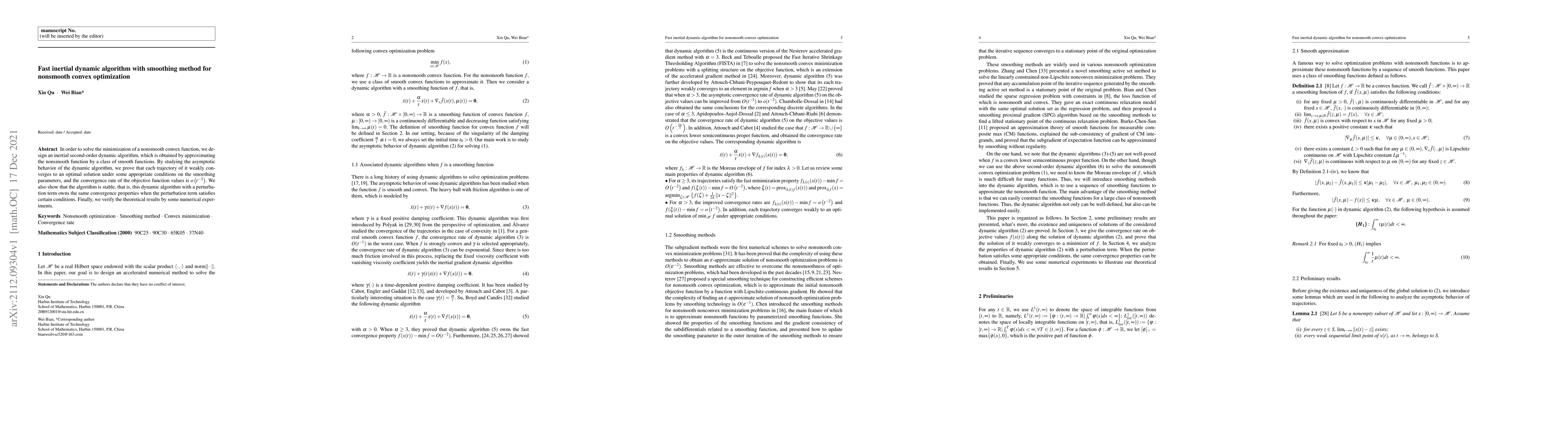 Thumbnail for Fast inertial dynamic algorithm with smoothing method for nonsmooth
  convex optimization