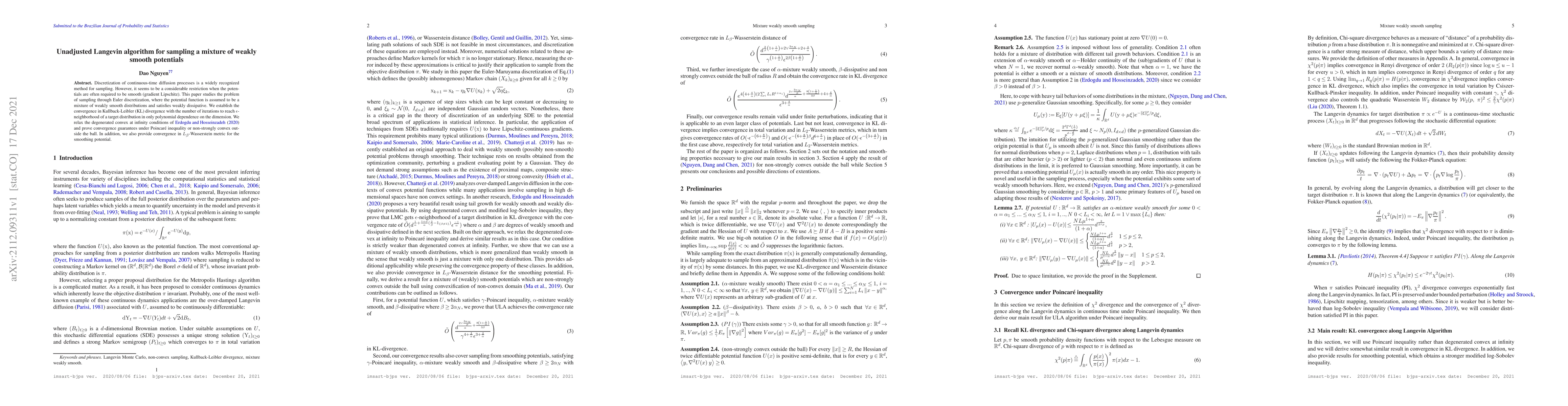 Thumbnail for Unadjusted Langevin algorithm for sampling a mixture of weakly smooth
  potentials