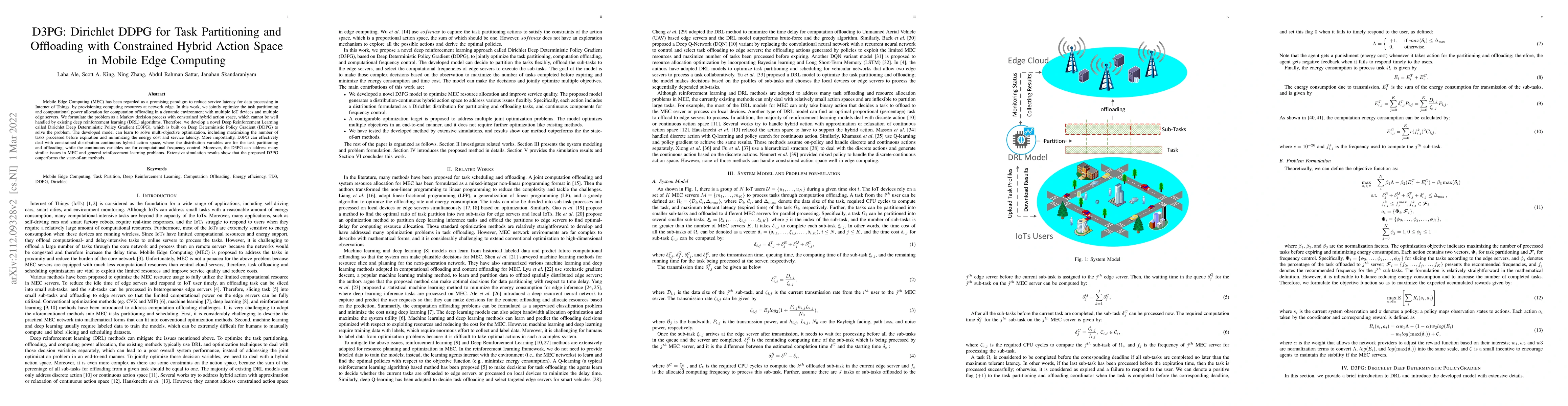 Thumbnail for D3PG: Dirichlet DDPG for Task Partitioning and Offloading with
  Constrained Hybrid Action Space in Mobile Edge Computing