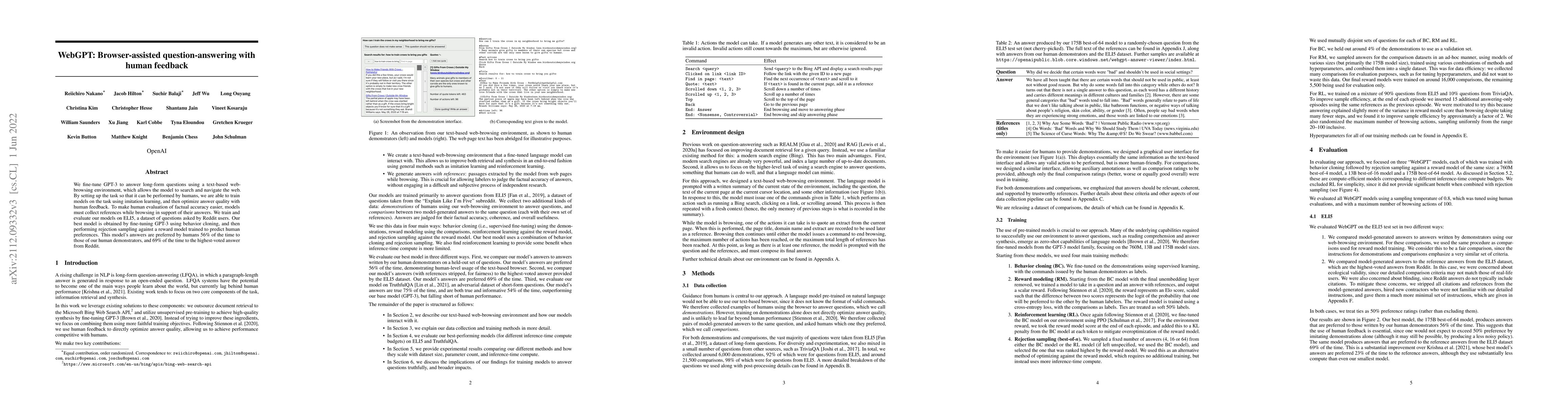 Thumbnail for WebGPT: Browser-assisted question-answering with human feedback