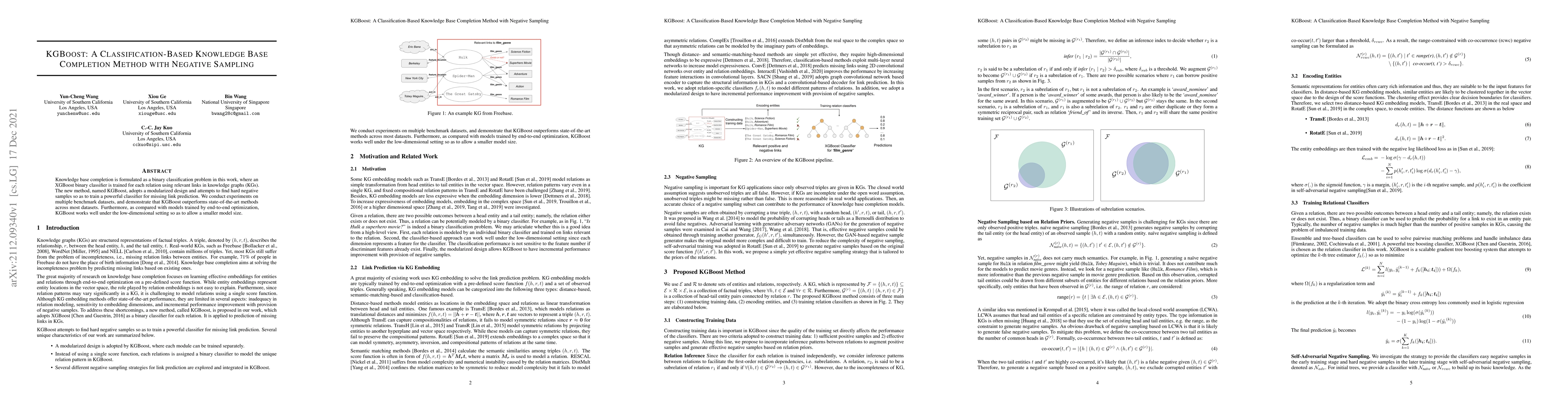 Thumbnail for KGBoost: A Classification-based Knowledge Base Completion Method with
  Negative Sampling