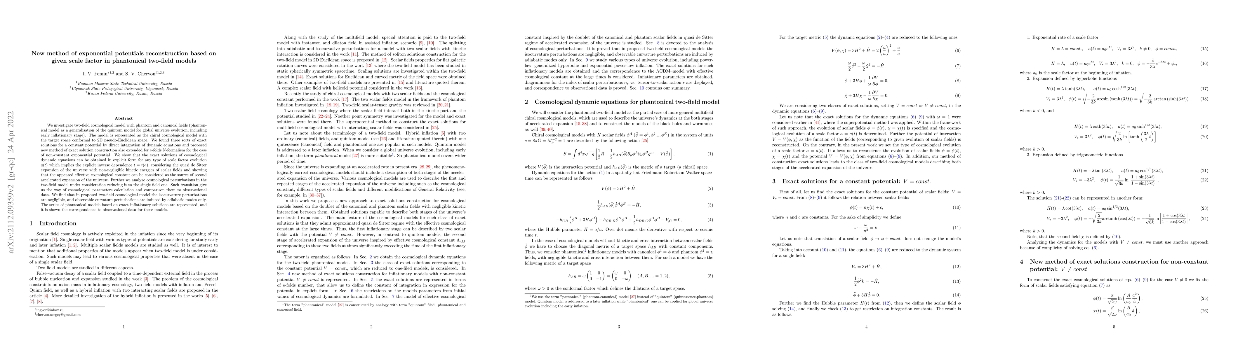 Thumbnail for New method of exponential potentials reconstruction based on given scale
  factor in phantonical two-field models