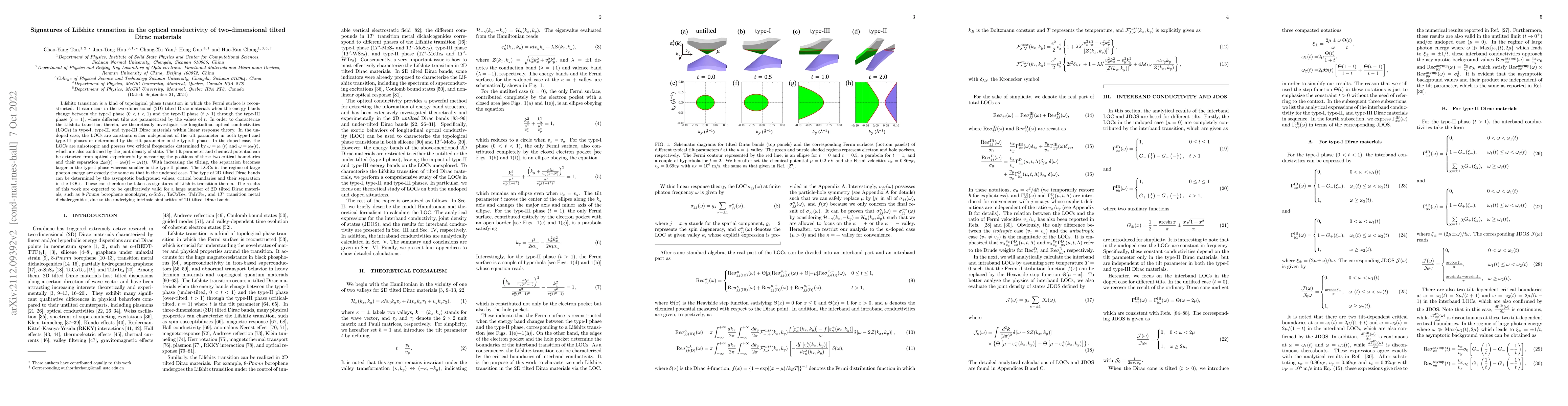 Thumbnail for Signatures of Lifshitz transition in the optical conductivity of
  two-dimensional tilted Dirac materials