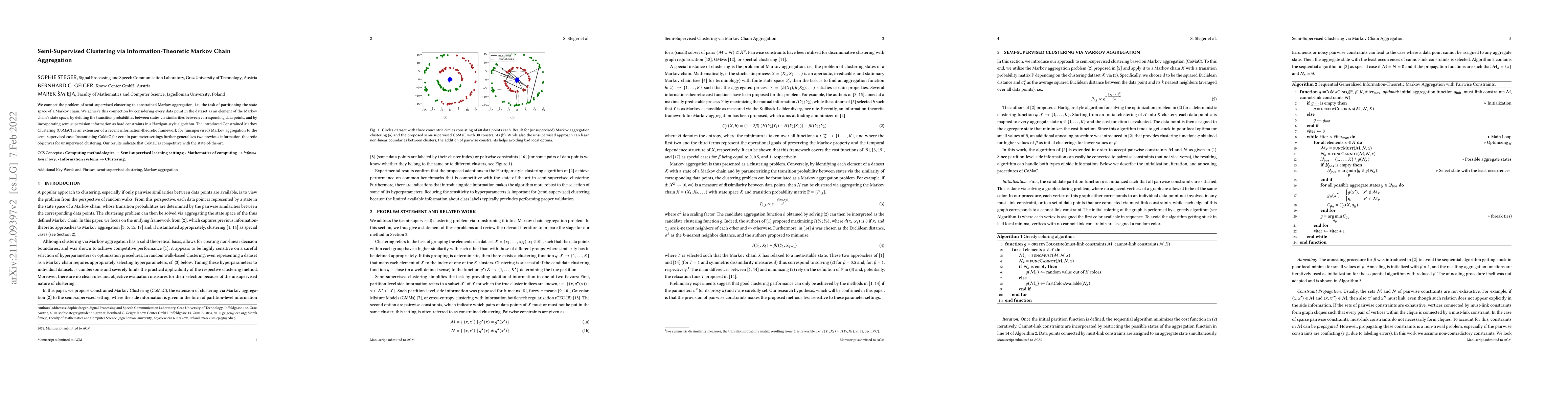 Thumbnail for Semi-Supervised Clustering via Information-Theoretic Markov Chain
  Aggregation