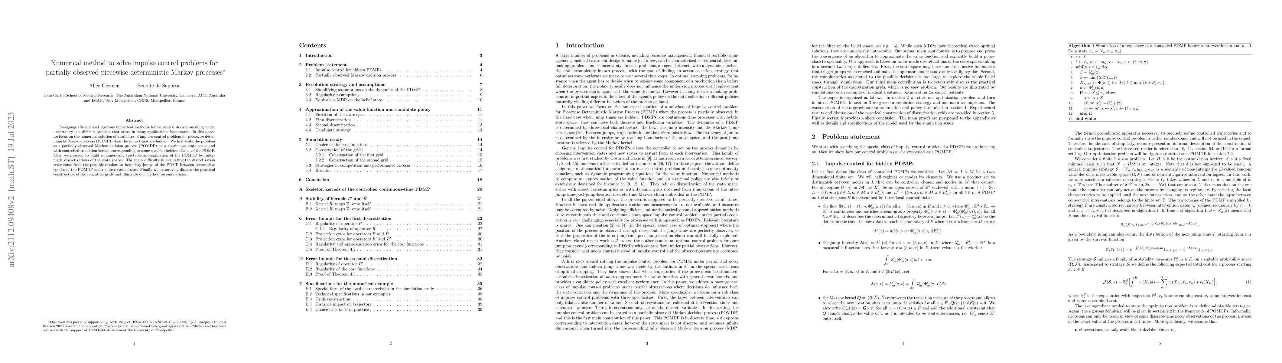 Thumbnail for Numerical method to solve impulse control problems for partially
  observed piecewise deterministic Markov processes