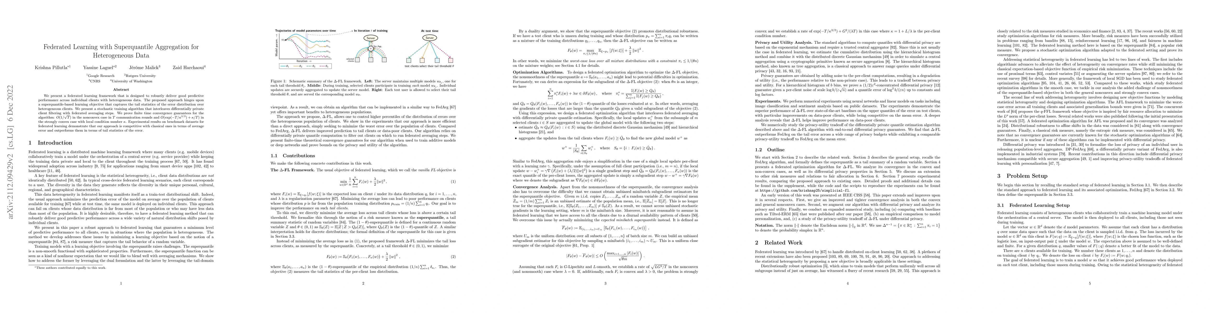 Thumbnail for Federated Learning with Superquantile Aggregation for Heterogeneous Data