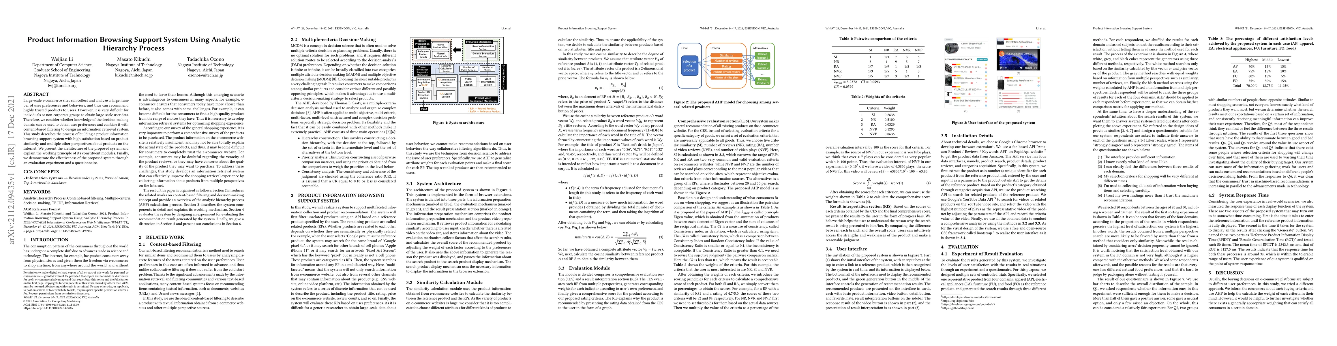 Thumbnail for Product Information Browsing Support System Using Analytic Hierarchy
  Process