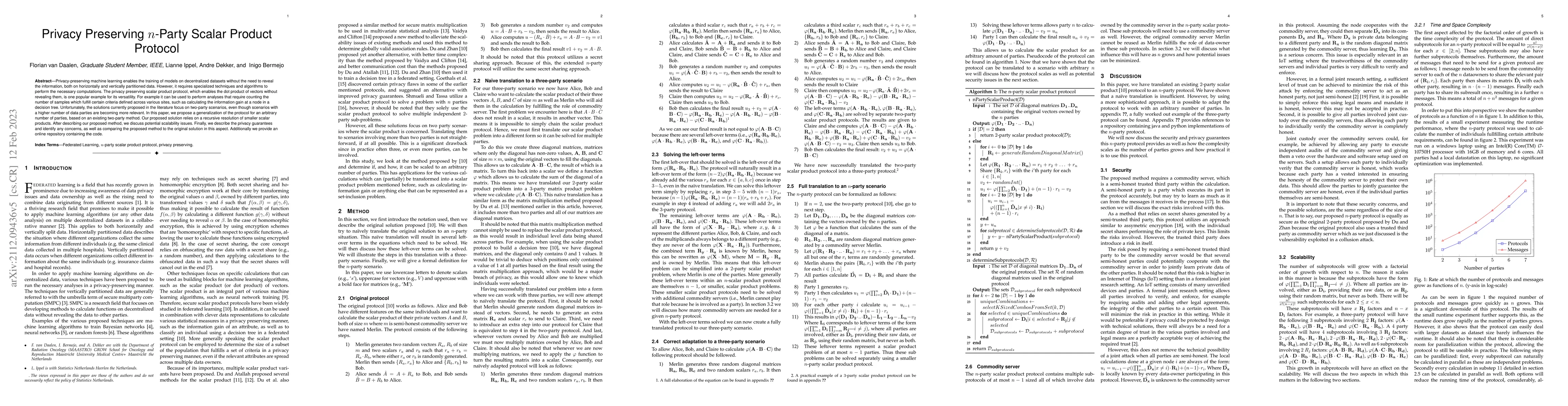 Thumbnail for Privacy preserving n-party scalar product protocol