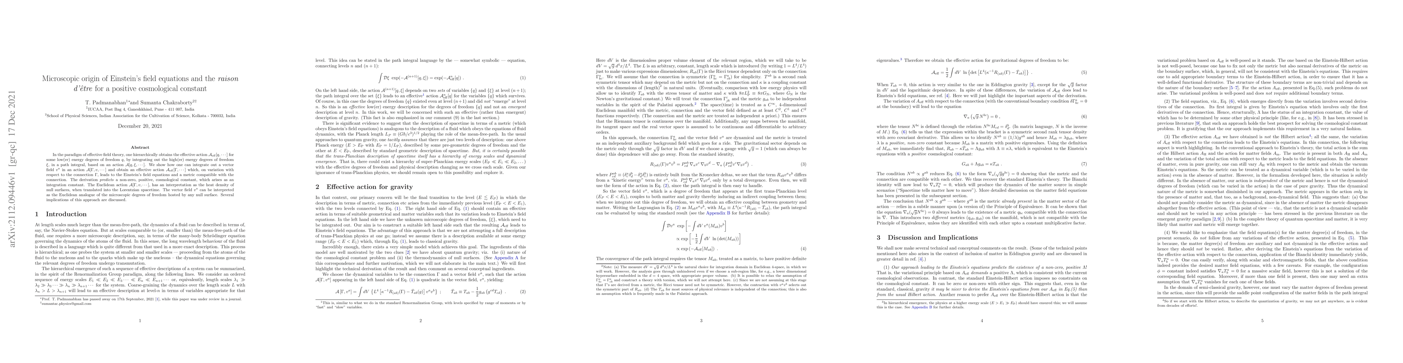 Thumbnail for Microscopic origin of Einstein's field equations and the raison
  d'\^{e}tre for a positive cosmological constant