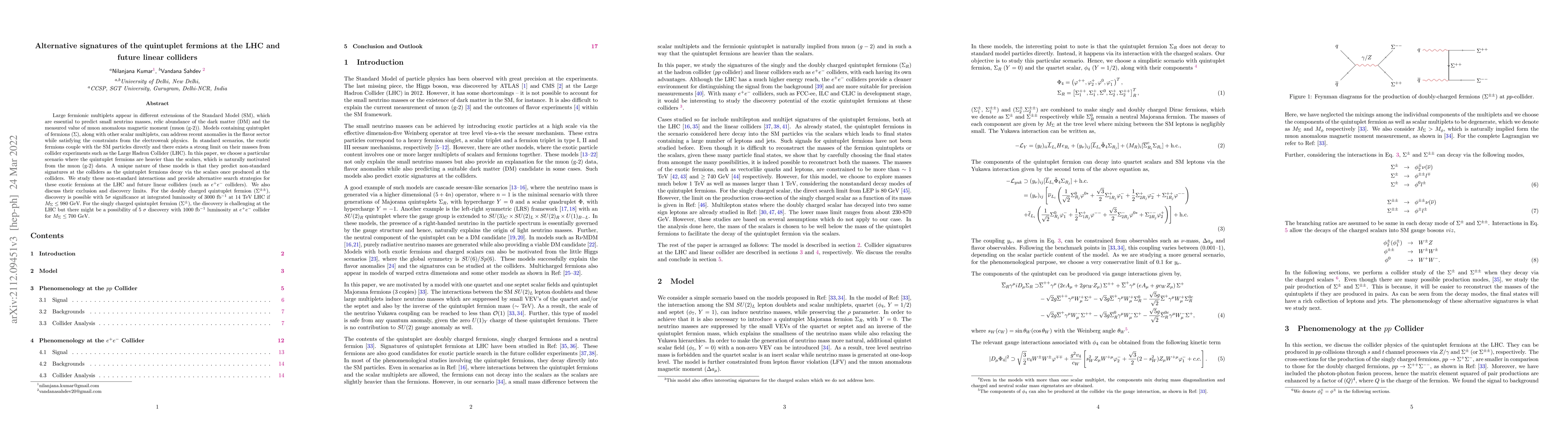 Thumbnail for Alternative signatures of the quintuplet fermions at the LHC and future
  linear colliders