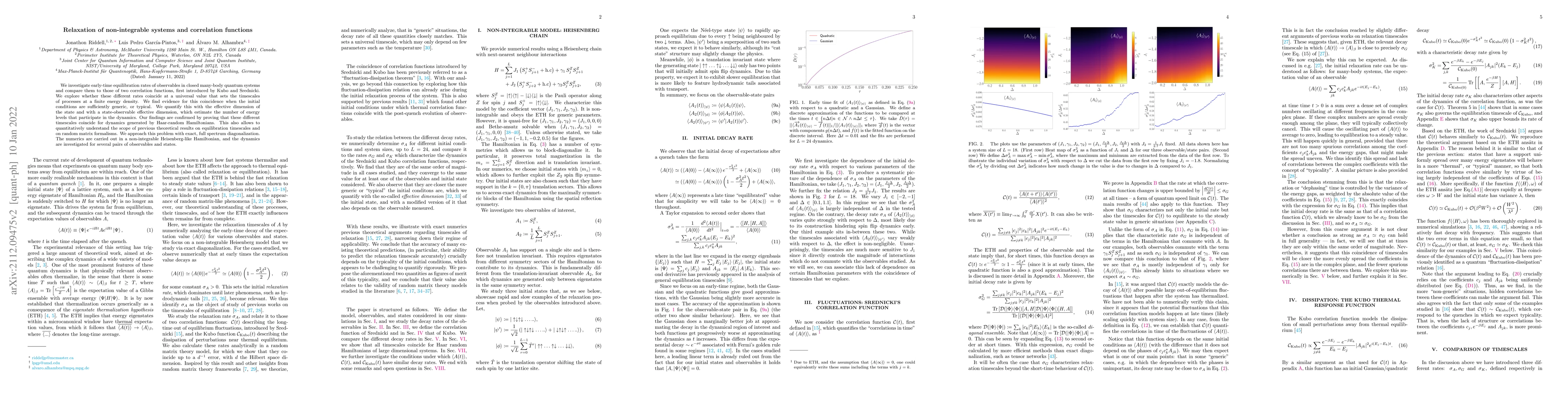Thumbnail for Relaxation of non-integrable systems and correlation functions