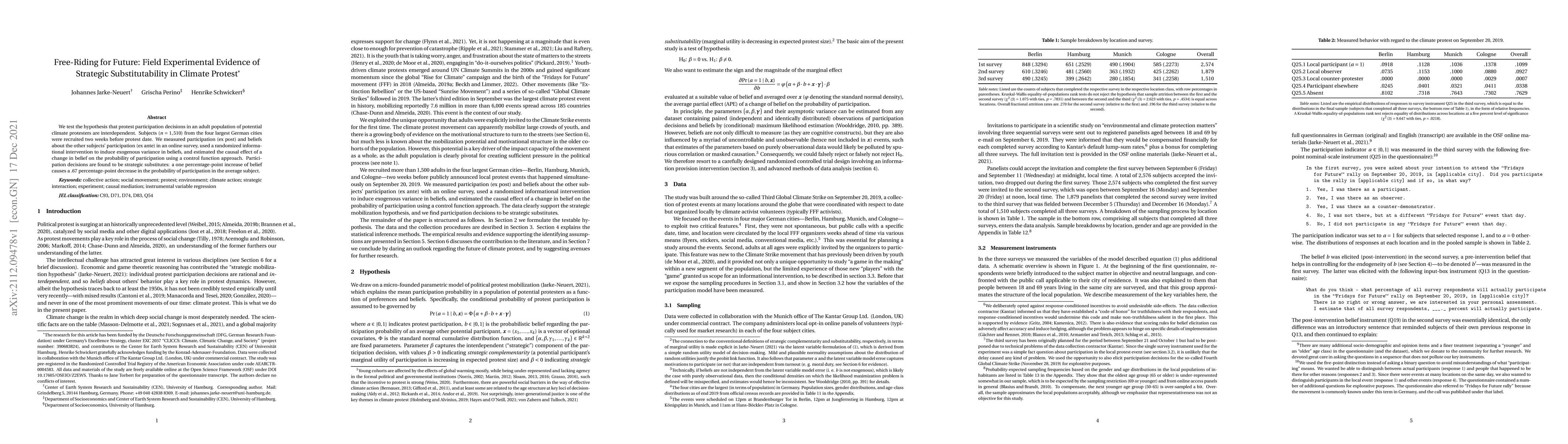 Thumbnail for Free-Riding for Future: Field Experimental Evidence of Strategic
  Substitutability in Climate Protest