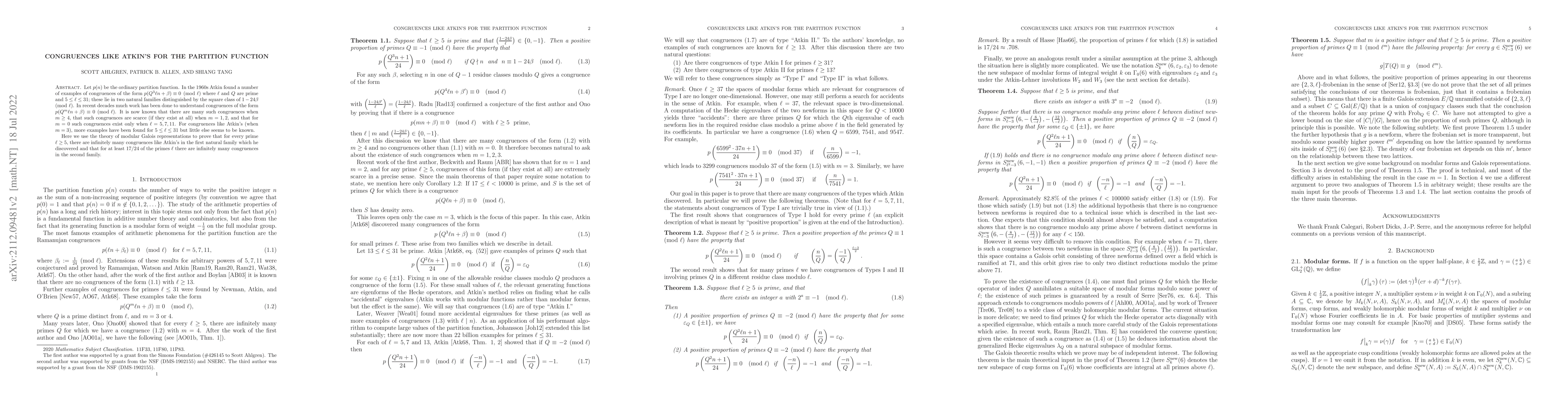 Thumbnail for Congruences like Atkin's for the partition function