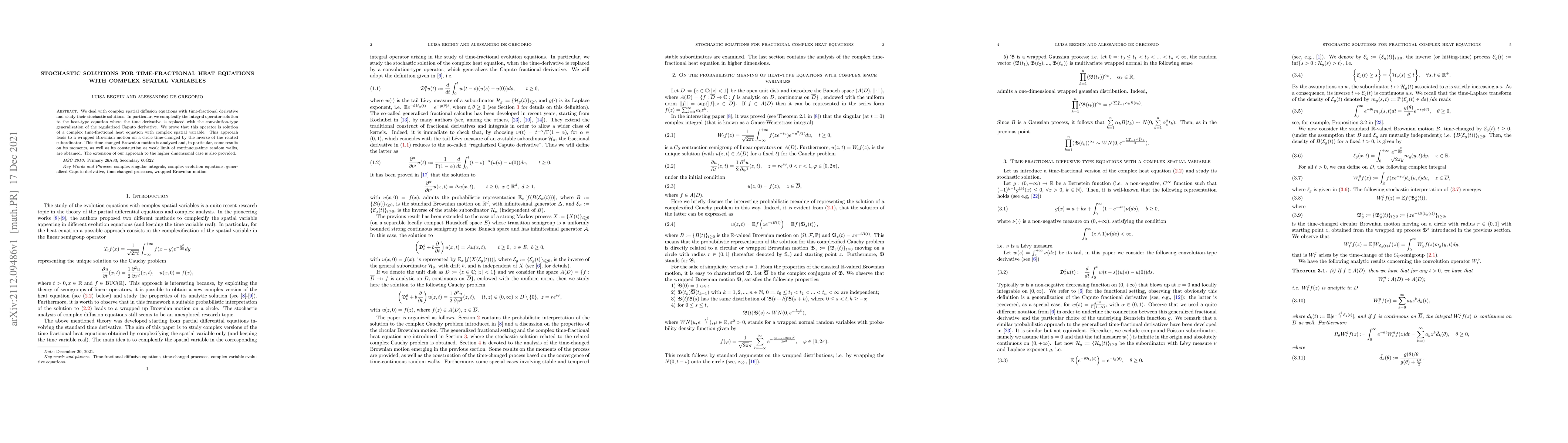 Thumbnail for Stochastic solutions for time-fractional heat equations with complex
  spatial variables