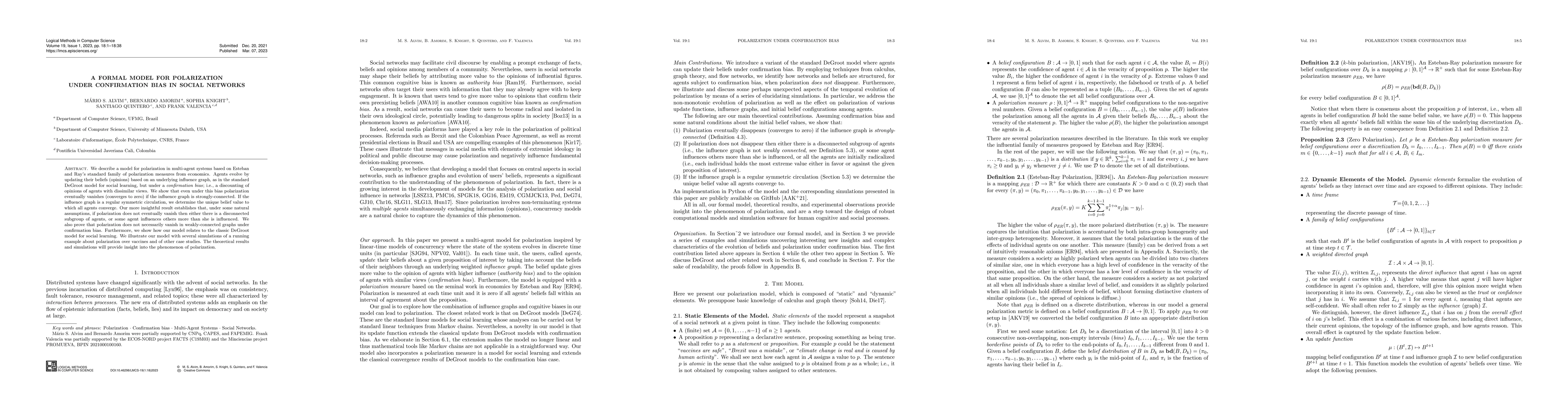 Thumbnail for A Formal Model for Polarization under Confirmation Bias in Social
  Networks
