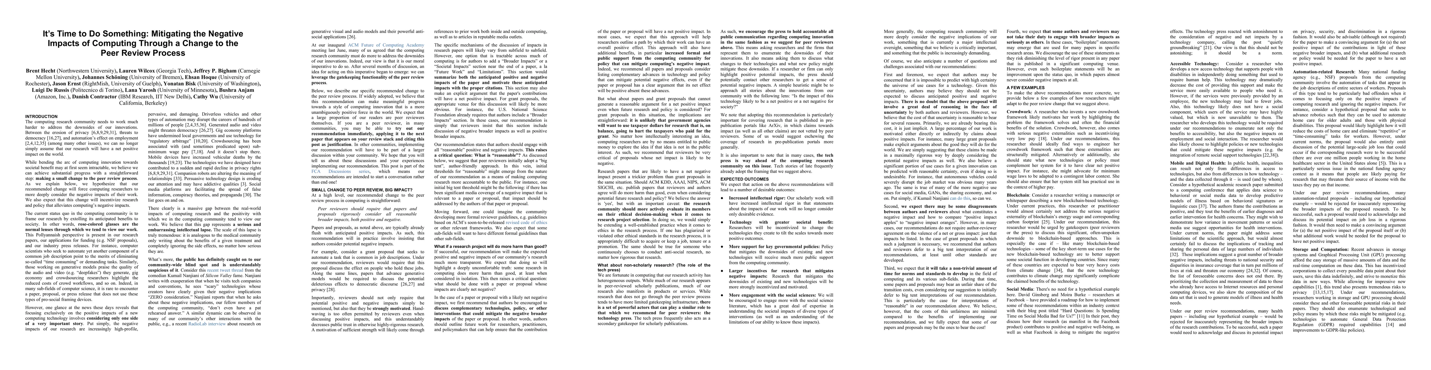 Thumbnail for It's Time to Do Something: Mitigating the Negative Impacts of Computing
  Through a Change to the Peer Review Process