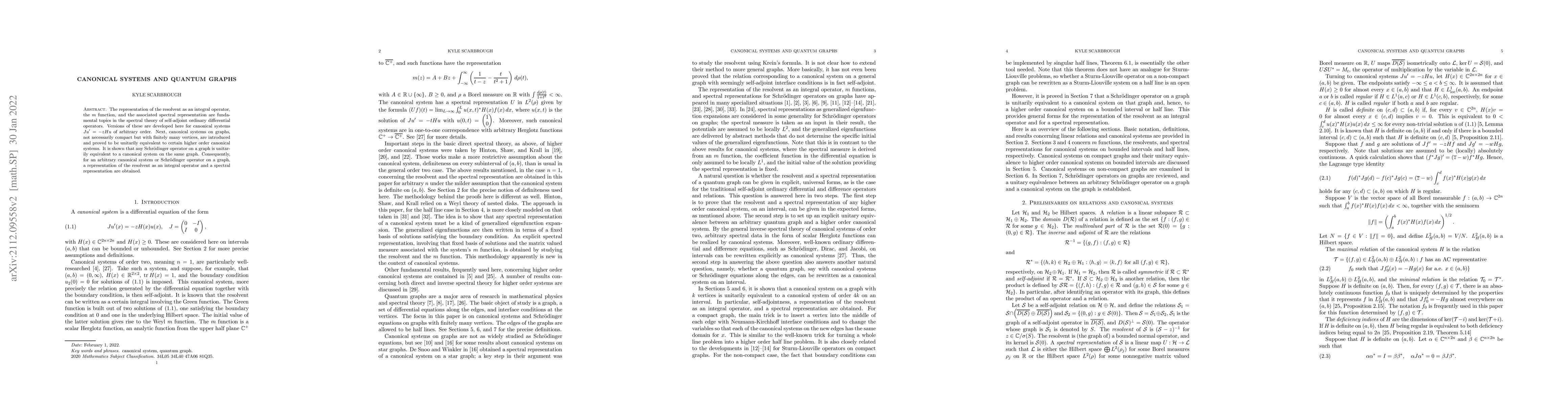 Thumbnail for Canonical systems and quantum graphs
