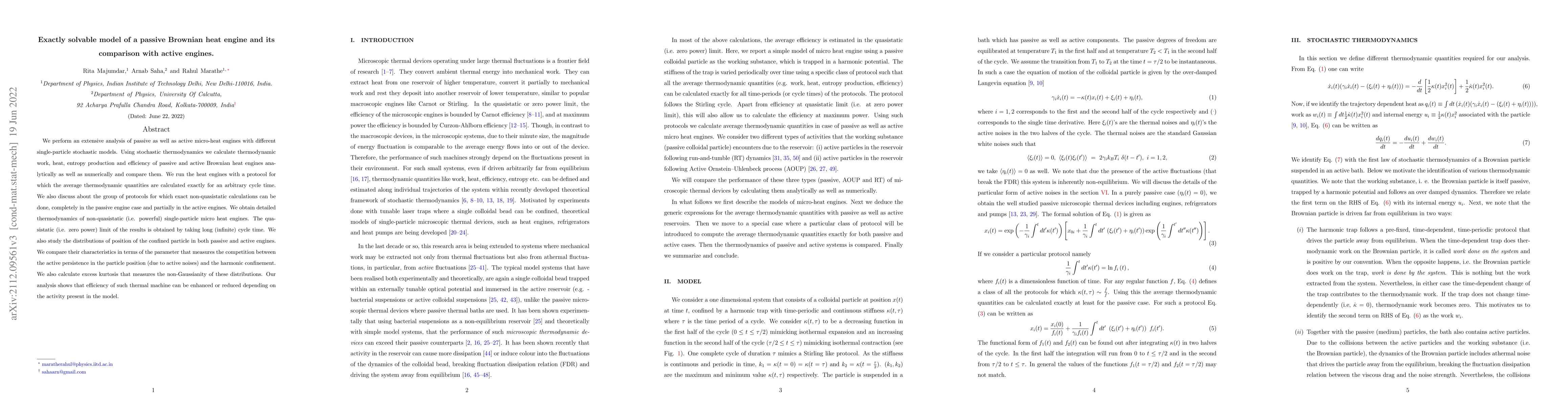 Thumbnail for Exactly solvable model of a passive Brownian heat engine and its
  comparison with active engines