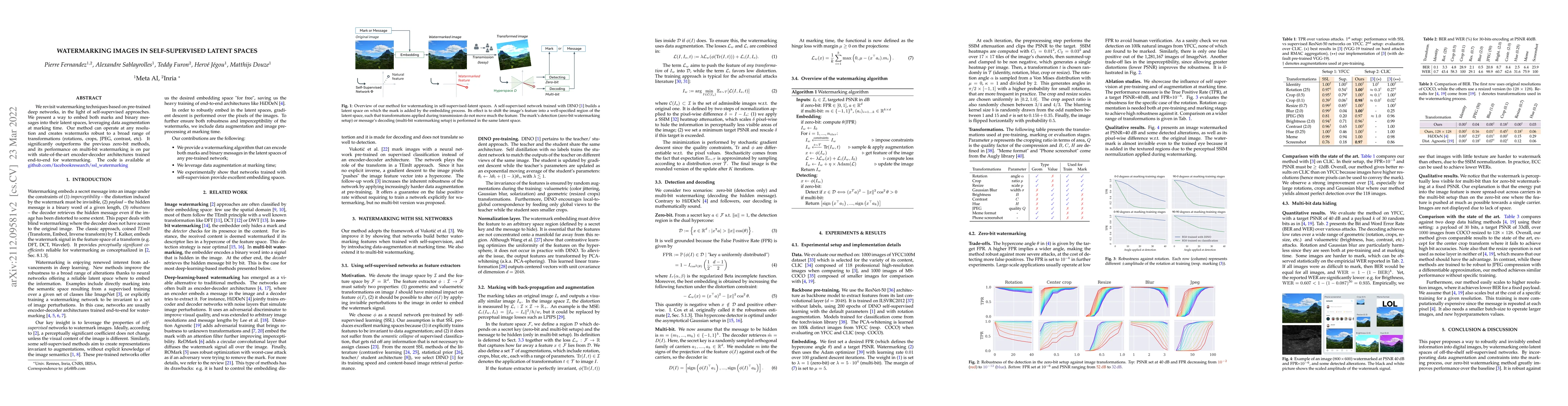 Thumbnail for Watermarking Images in Self-Supervised Latent Spaces