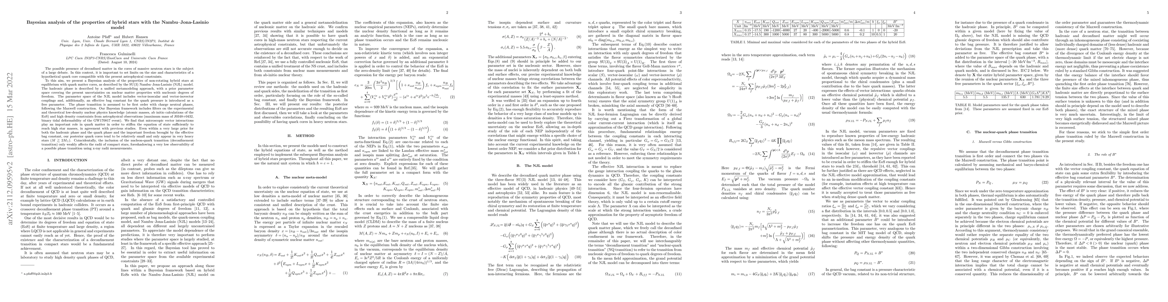Thumbnail for A Bayesian analysis of the properties of hybrid stars with the NJL model
