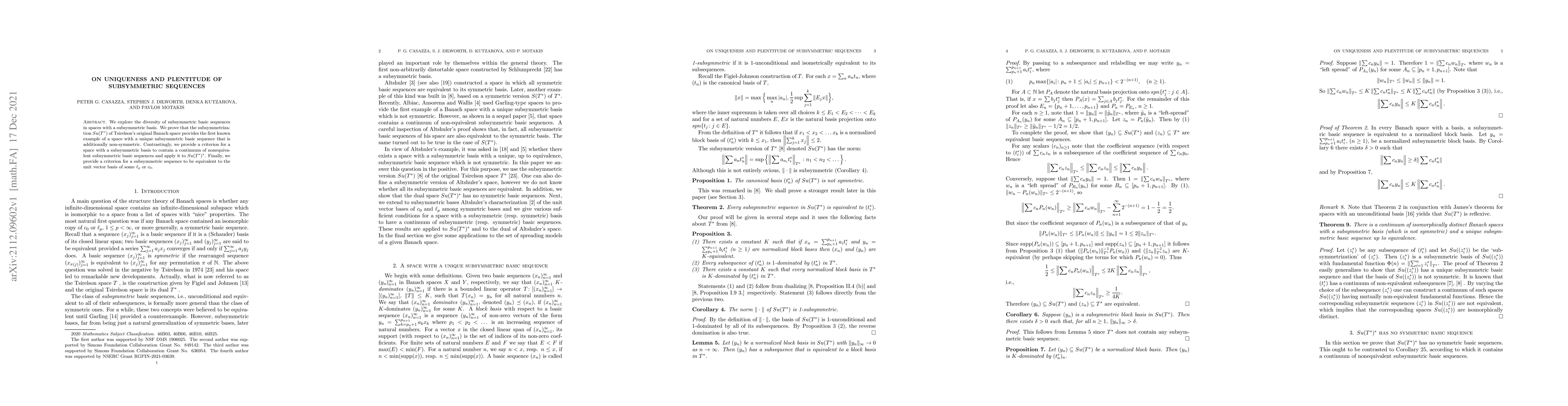 Thumbnail for On uniqueness and plentitude of subsymmetric sequences