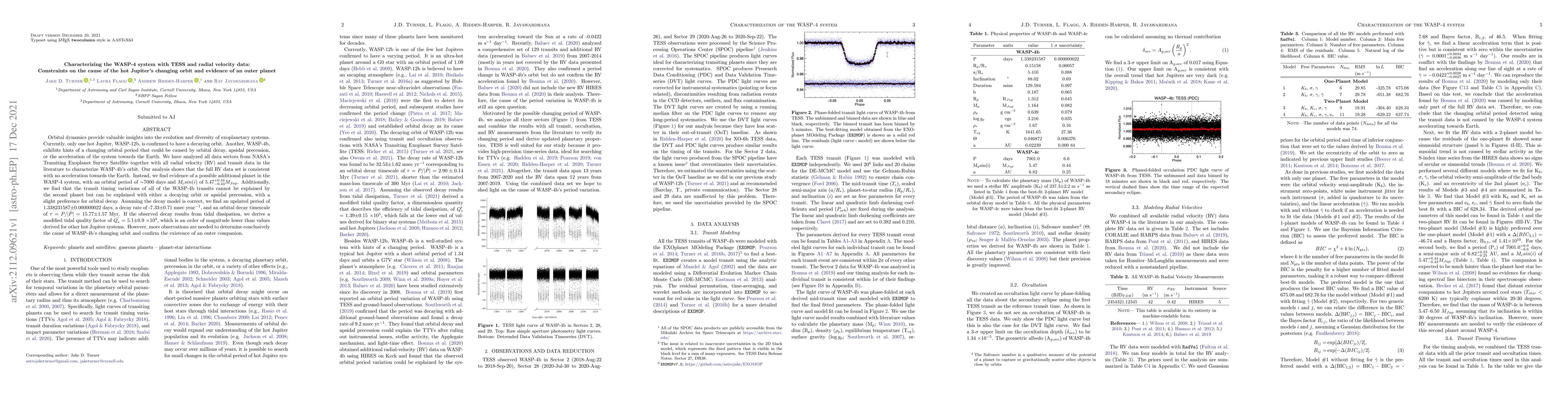 Thumbnail for Characterizing the WASP-4 system with TESS and radial velocity data:
  Constraints on the cause of the hot Jupiter's changing orbit and evidence of
  an outer planet