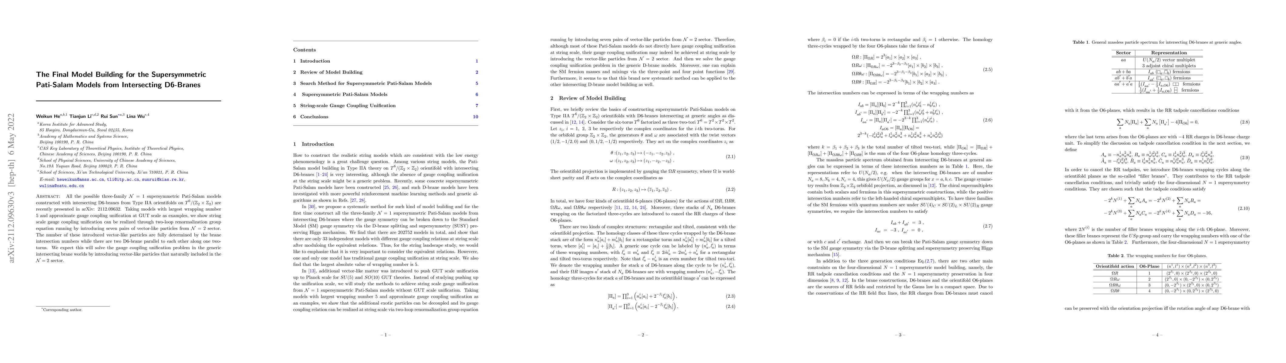 Thumbnail for The Final Model Building for the Supersymmetric Pati-Salam Models from
  Intersecting D6-Branes