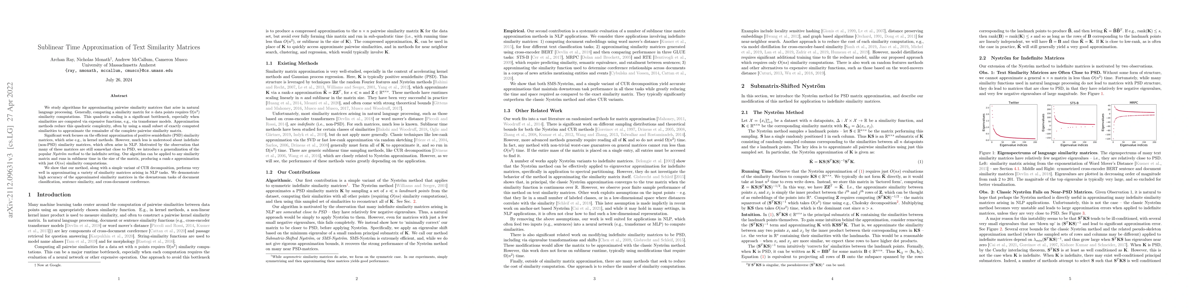 Thumbnail for Sublinear Time Approximation of Text Similarity Matrices