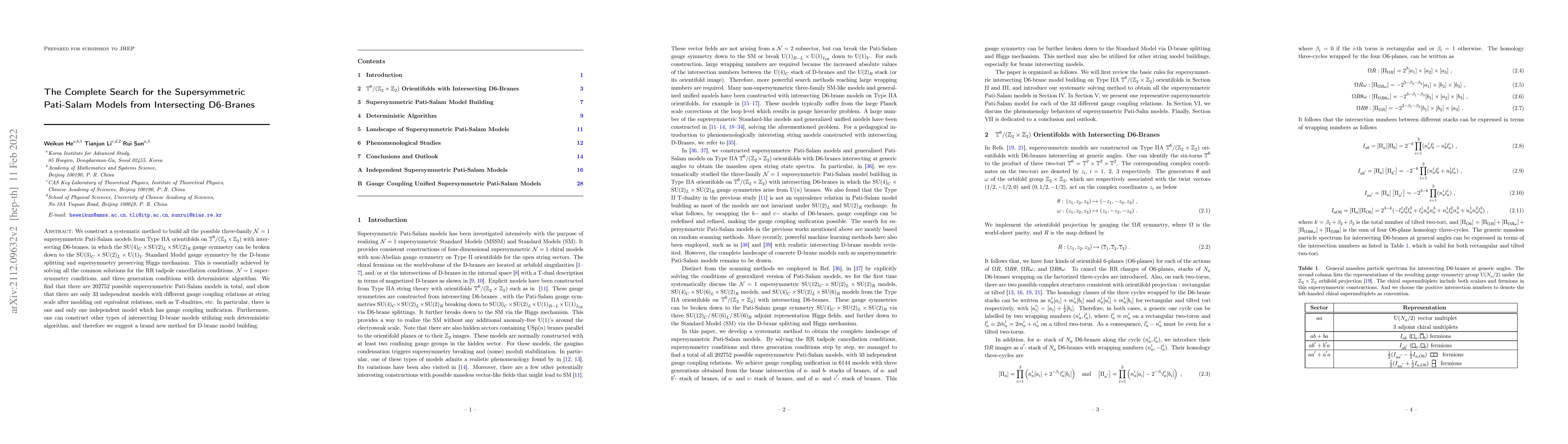 Thumbnail for The Complete Search for the Supersymmetric Pati-Salam Models from
  Intersecting D6-Branes
