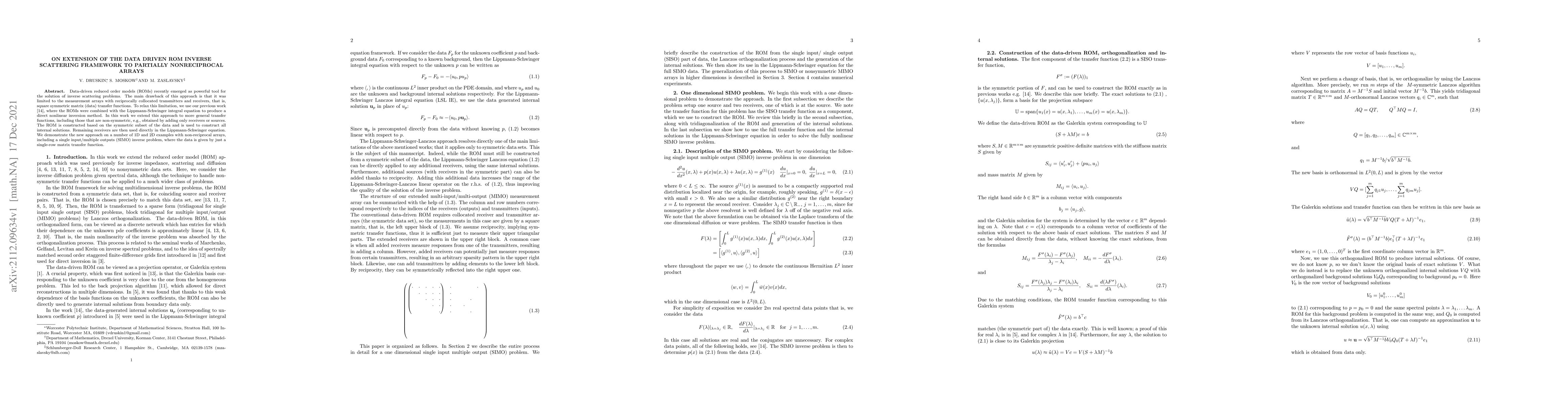 Thumbnail for On extension of the data driven ROM inverse scattering framework to
  partially nonreciprocal arrays