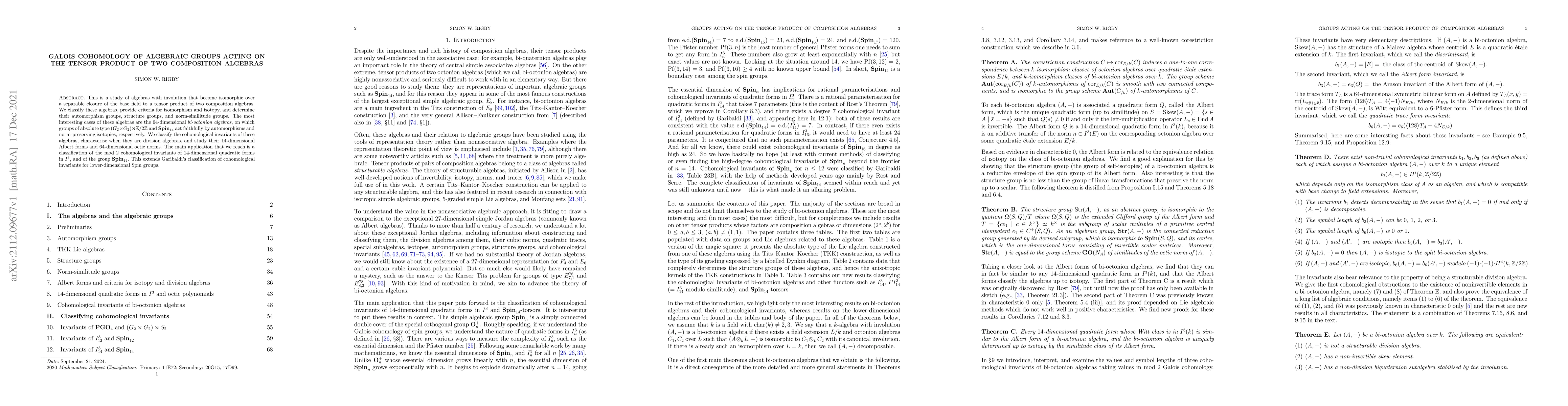 Thumbnail for Galois cohomology of algebraic groups acting on the tensor product of
  two composition algebras