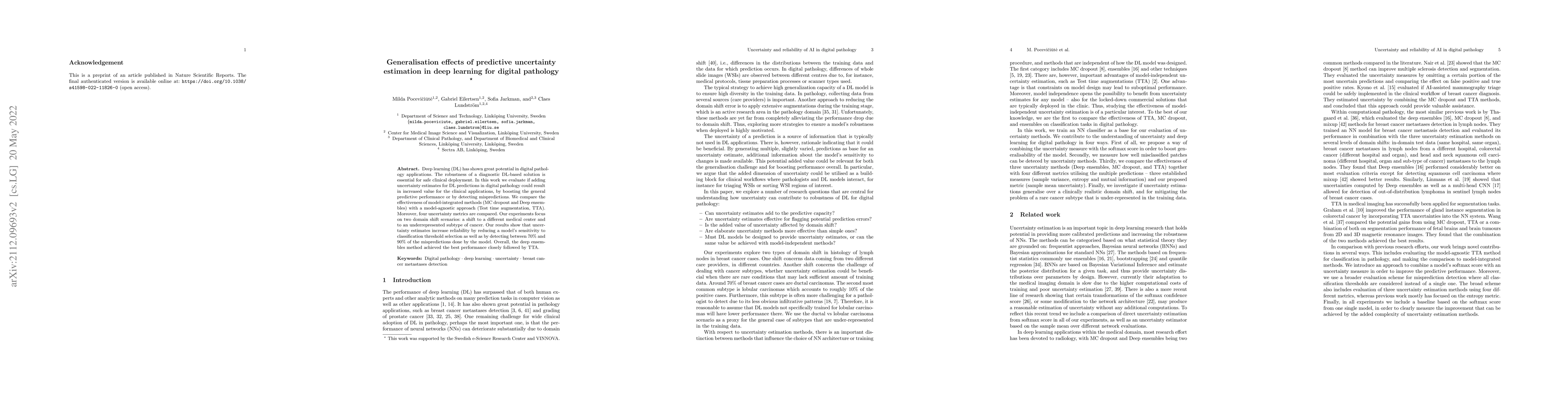 Thumbnail for Generalisation effects of predictive uncertainty estimation in deep
  learning for digital pathology