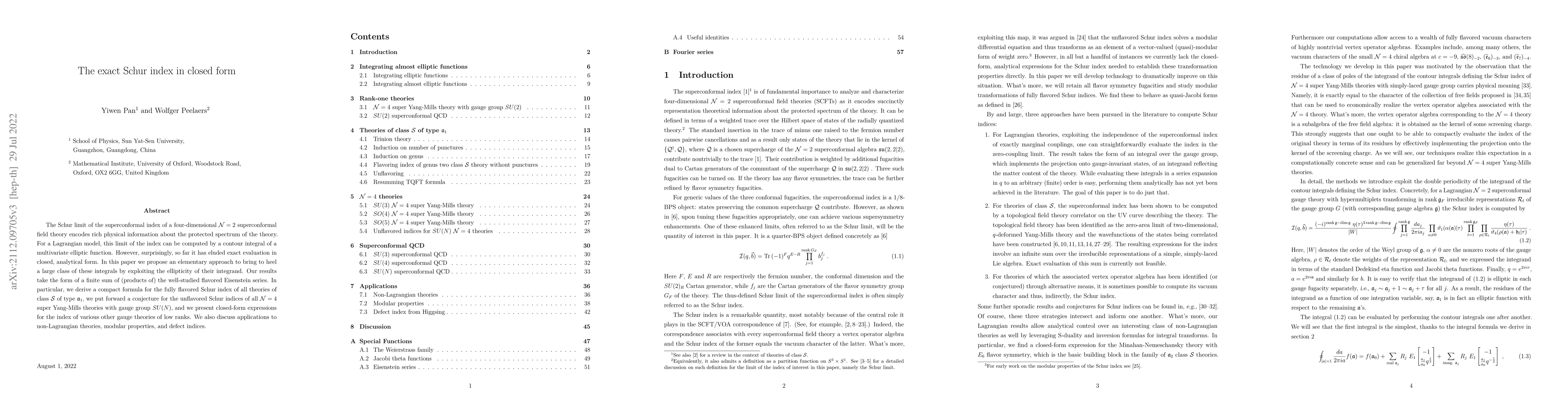 Thumbnail for The exact Schur index in closed form
