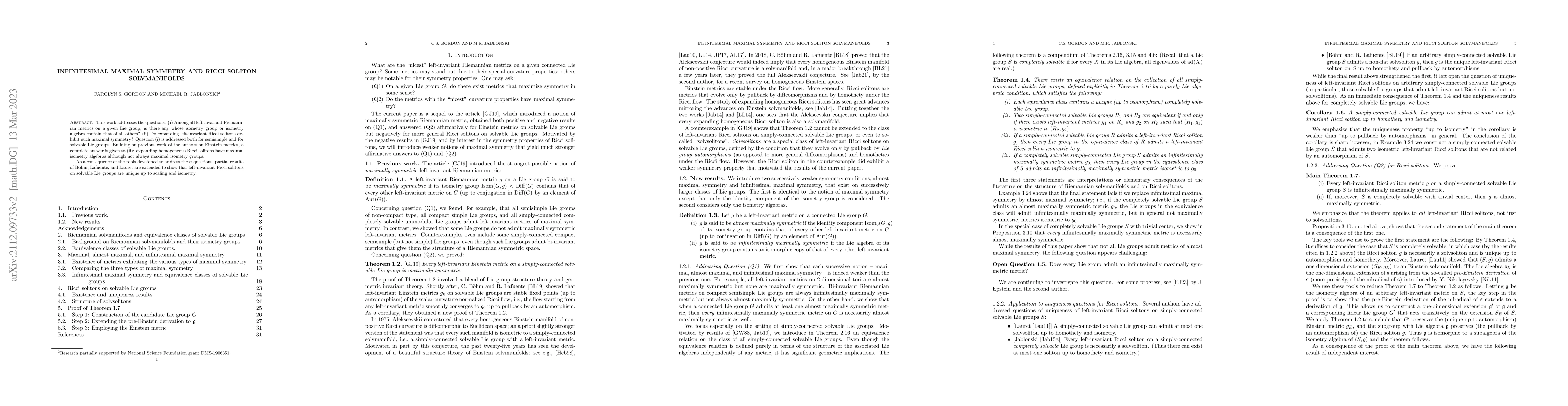 Thumbnail for Infinitesimal maximal symmetry and Ricci soliton solvmanifolds